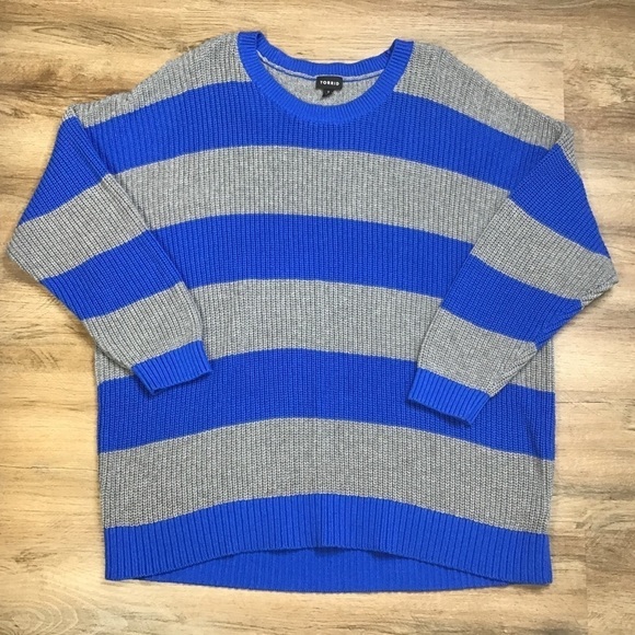 TORRID Sweater Crew Neck Pull Over Striped Blue Gray Size 3 - Picture 1 of 12